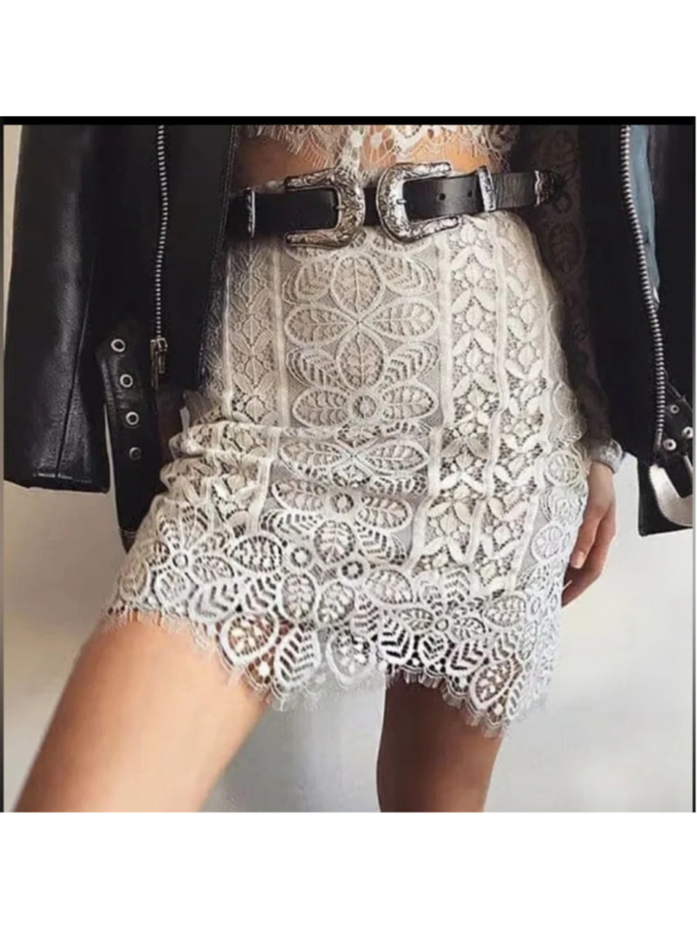 For Love & Lemons Lyla Gray Lace Skirt Sz L Scallop Hem Boho Festival Coquette